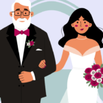 Image showing a couple with an age gap getting married.
