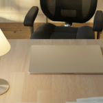 Modern law office desk with laptop, coffee, and documents, representing virtual immigration consultations and legal services.